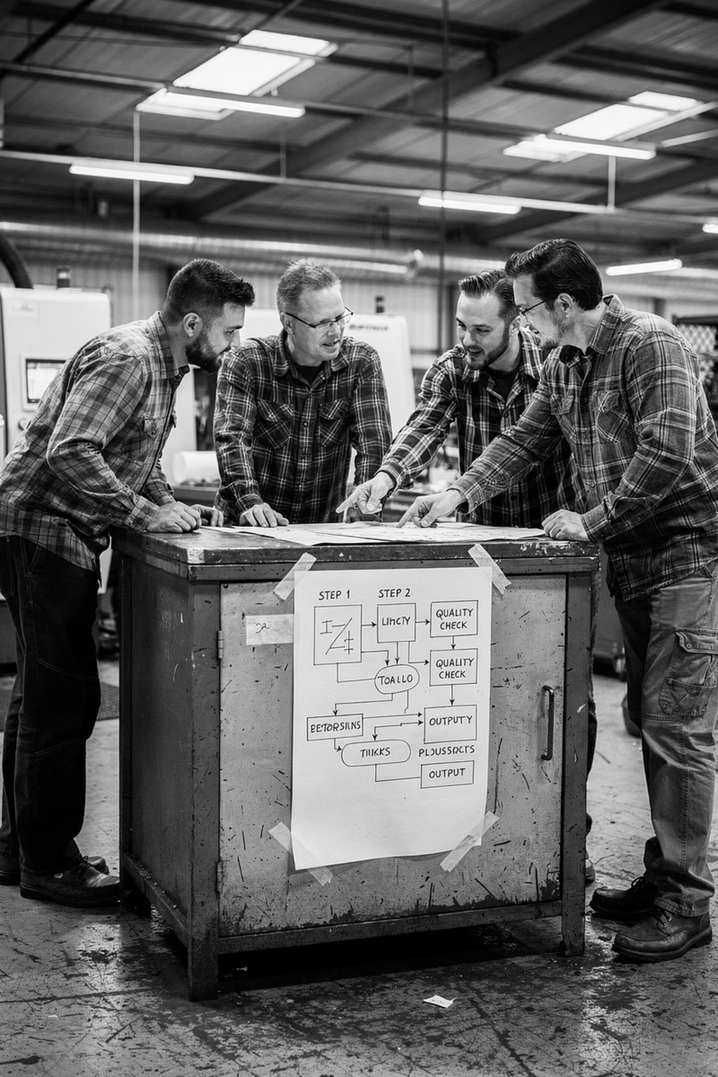 Manufacturing leaders mapping processes and people problems together